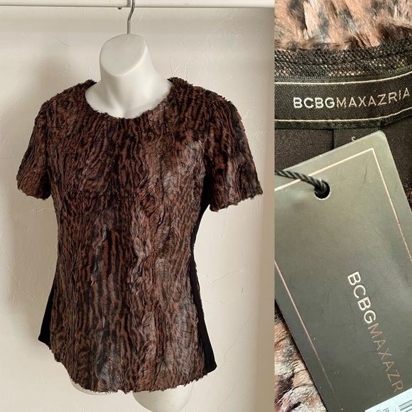 BCBG MAX AZRIA Chic NWT Faux Fur TULUM Shacket TOP Size Small - Picture 1 of 12